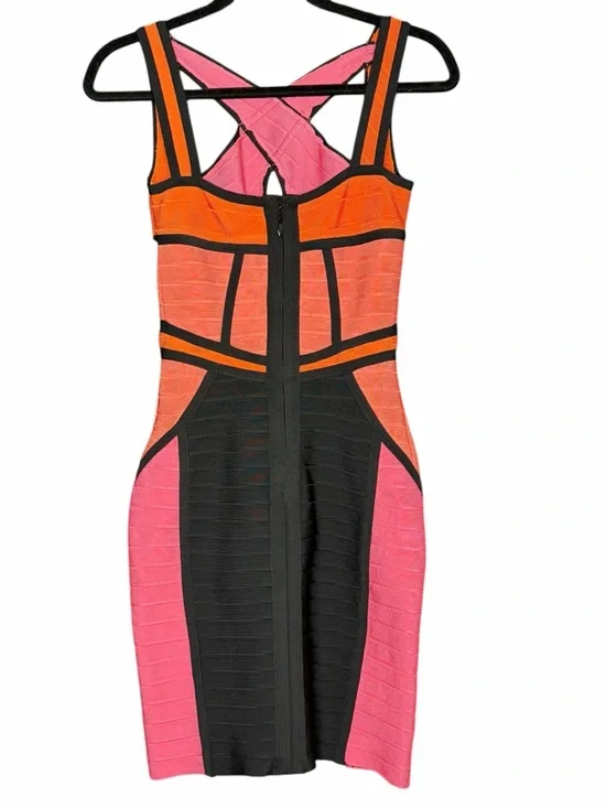 paparazzi Pink, Orange & Black Bandage Midi Dress Size S - Picture 6 of 14